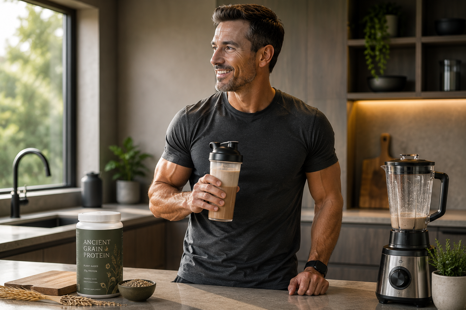 Mid Aged consuming Ancient Grains Protein